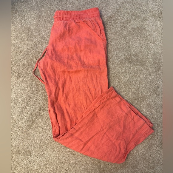 Orange Linen Wide Leg Pants - Picture 1 of 7